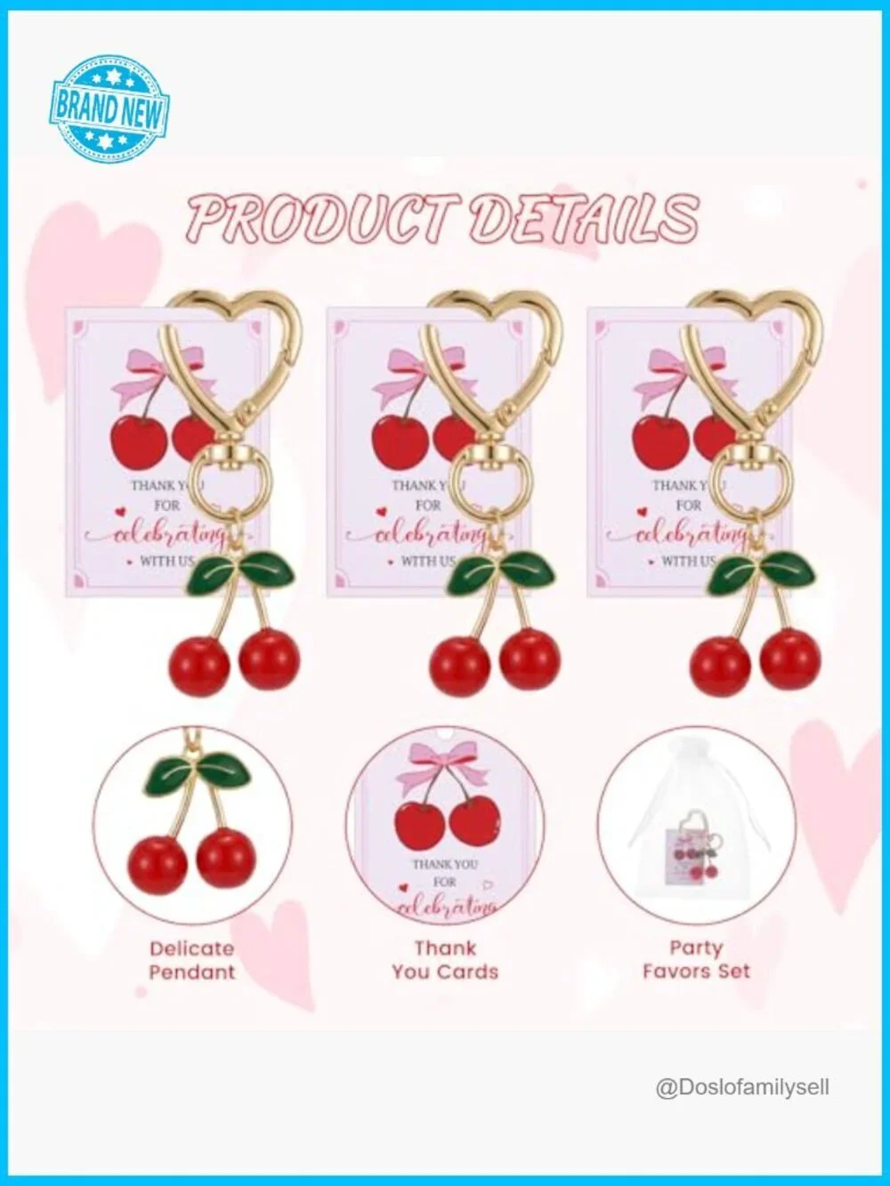 Cherry Keychains Bulk Set Y2K Cute Fruit Charms with Gift Bags Party Favors